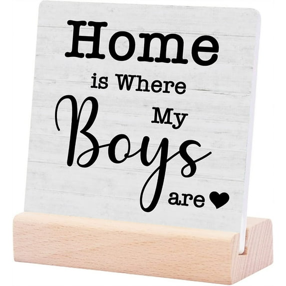 Ceramic Sign 4x4Inch Home Is Where My Boys Are Sign New Mom Gifts Funny Mothers Day Gifts Ideas For Mom Mother Mommy Home Family Living Room Bedroom Decor Gift For Women Men
