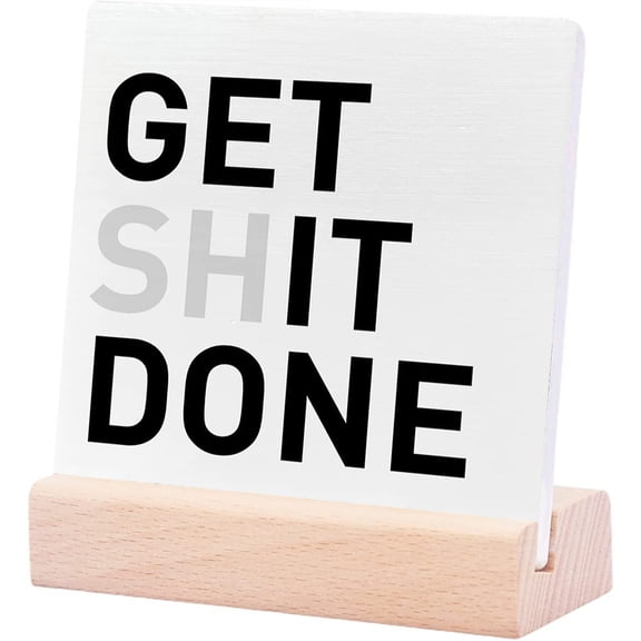 Ceramic Sign 4x4Inch Home Office Desk Plaque Sign with Wood Stand Decor Get It Done Inspirational Quotes Desk Decor Motivational Desk Decorations For Office Gift For Women Men