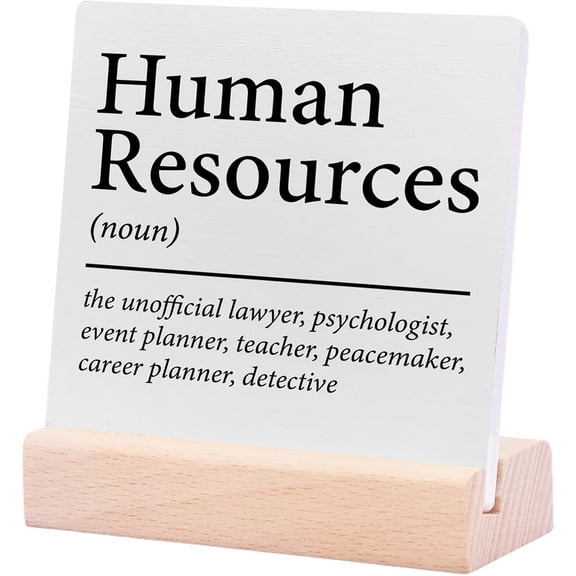Ceramic Sign 4x4Inch Human Resources Definition Decorative Ceramic Plaque Sign Hr Manager Gift Plaque Sign with Wooden Stand Desk Decor Office Shelf Or Display Gift For Women Men