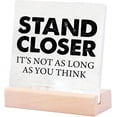 thumbnail image 1 of Ceramic Sign 4x4Inch Humorous Bathroom Ceramic Plaque Sign With Saying Desk Decor Stand Closer It'S Not As Long As You Think Plaque Sign with Wood Stand Rustic Home Guest Bath Toilet Restroom Decor, 1 of 7