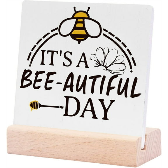 Ceramic Sign 4x4Inch Inspirational Bee Decor Bee Gifts Desk Decor For Tiered Tray Table Shelf Rustic Country Wooden Square Sign Decor Summer Decorations For Home Nursery Farmhouse Playroom