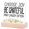 thumbnail image 1 of Ceramic Sign 4x4Inch Inspirational Plaque Sign with Wood Stand Choose Joy Be Grateful And Laugh Oftenxx For Home Shelf Office Tabletop Desk Decor Funny Motivational Office Sign Decor Gift For Women, 1 of 7