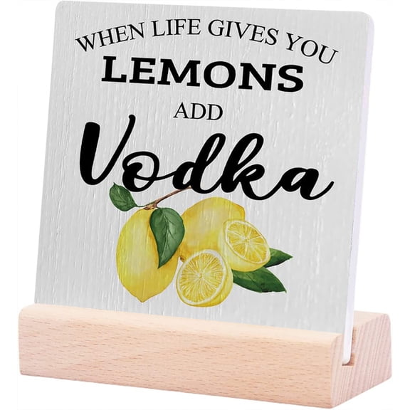 Ceramic Sign 4x4Inch Lemon Decor Summer Kitchen Decor Desk Decor Plaque Sign with Stand For Home Bathroom Shelf Entryway Centerpiece Sitter Farm Cafe Counter Cabin Cubicle Table Top Tiered Tray Decor