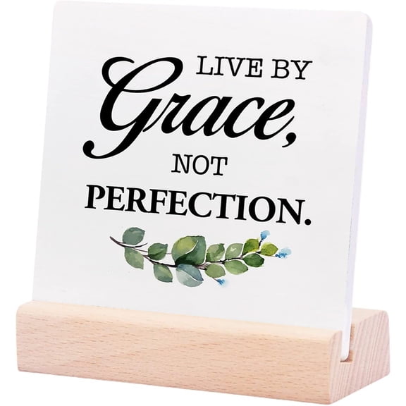 Ceramic Sign 4x4Inch Live By Grace Not Perfection Rustic Decor Desk Sign Prayer Religious Christian Ceramic Desk Sign Plaque For Christian Home Office Shelf Table Decor Decorations Gift For Women Men