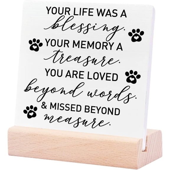 Ceramic Sign 4x4Inch Memorial Gifts For Lose Of Dog Cat Pet Cat Dog Remembrance Gifts Loss Of Cat Gifts Your Life Was A Blessing Dog Memorial Desk Decor Cat Sympathy Plaque Sign with Wood Stand