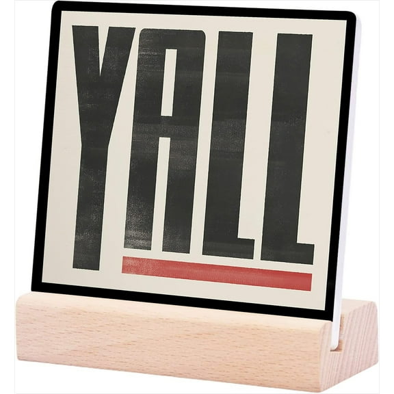 Ceramic Sign 4x4Inch Oflich Western Desk Decor Southwestern Y'All Plaque Sign with Wood Stand For Country Home College Dorm Shelf Table Decor Western Room Decor Western Decor For Home