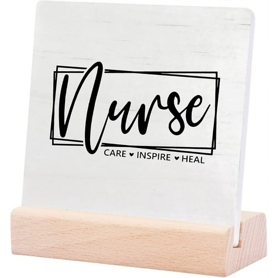 Ceramic Sign 4x4Inch Plaque Sign with Wood Stand Nurse Nurse Office Decor Nurses Week Gifts Nurse Appreciation Gifts Registered Nurse Rn Gifts School Nurse Gifts Nurse Ceramic Signs Desk Decor