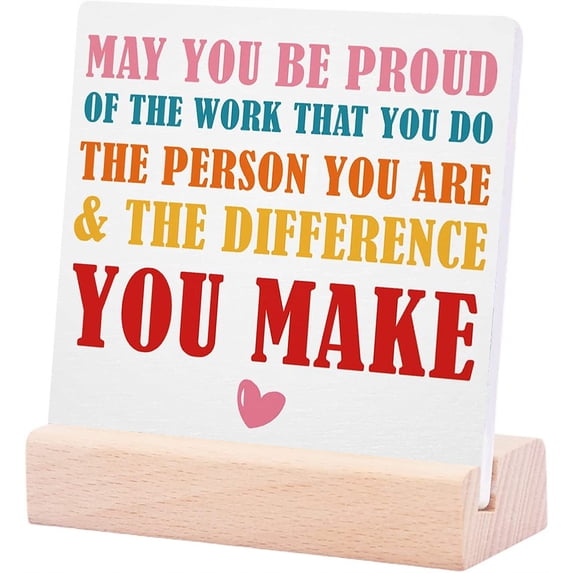 Ceramic Sign 4x4Inch Plaque Sign with Wood Stand For Table Shelf Farmhouse Living Room Bedroom Office Decor Rustic Wood Sign Inspirational Office Decor Cheer Up Gifts For Friend Coworker Employee