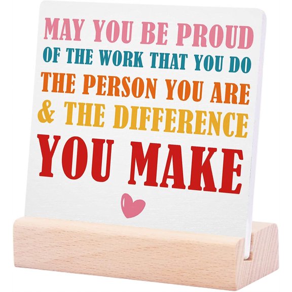 Ceramic Sign 4x4Inch Plaque Sign with Wood Stand For Table Shelf Farmhouse Living Room Bedroom Office Decor Rustic Wood Sign Inspirational Office Decor Cheer Up Gifts For Friend Coworker Employee