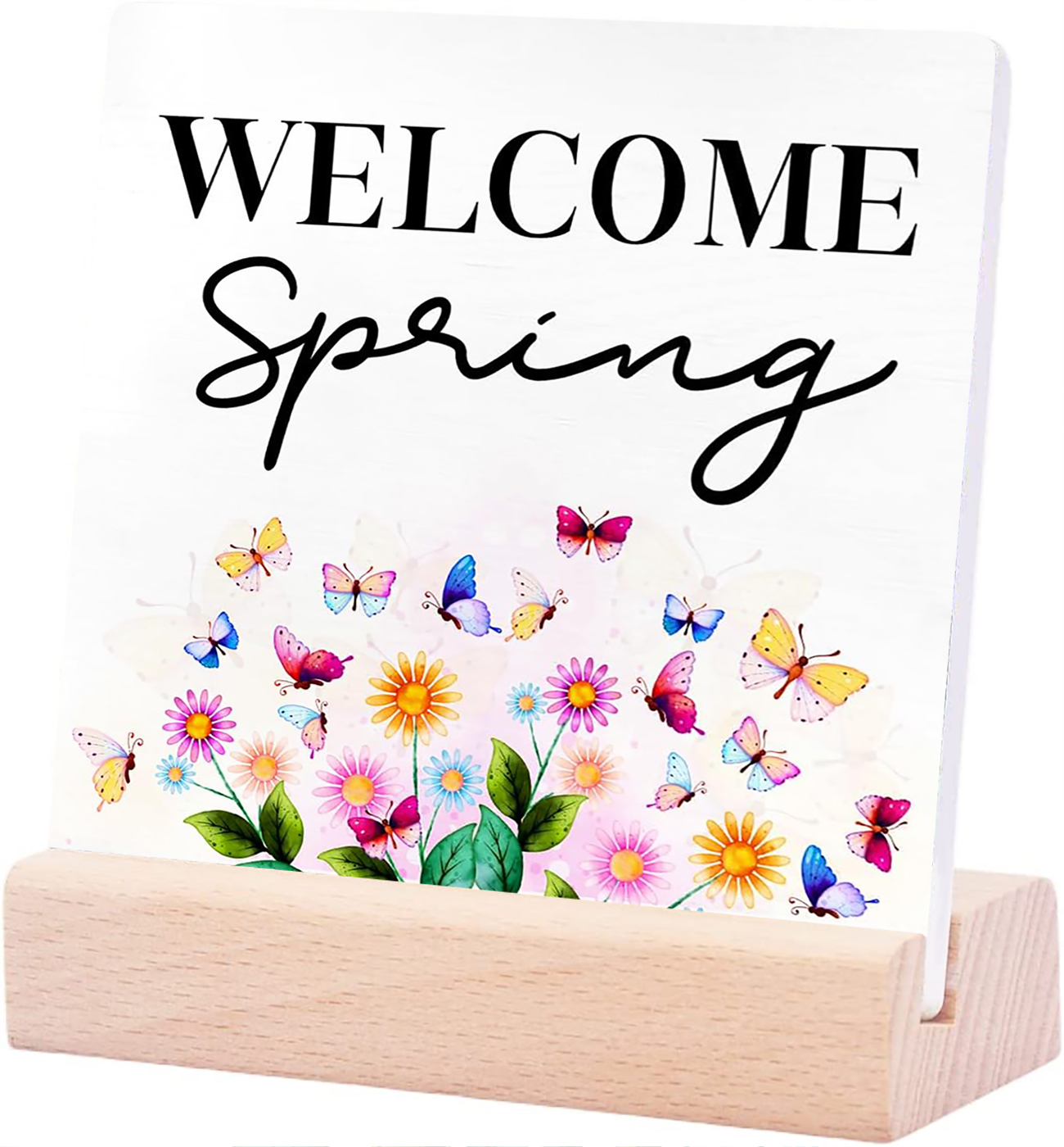 Ceramic Sign 4x4Inch Plaque Sign with Wood Stand Rustic Spring Ceramic ...