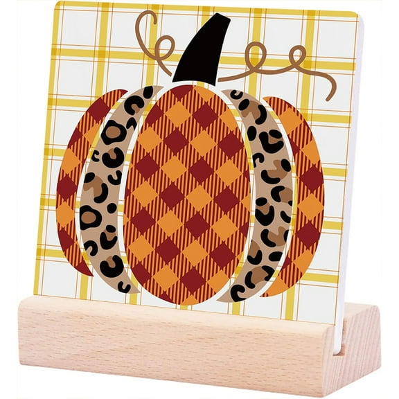 Ceramic Sign 4x4Inch Rustic Pumpkin Ceramic Desk Sign Farmhouse Retro Fall Artwork Decor Autumn Harvest Thanksgiving Ceramic Plaque Table Decor Home Shelf Office Decoration Gift For Women Men