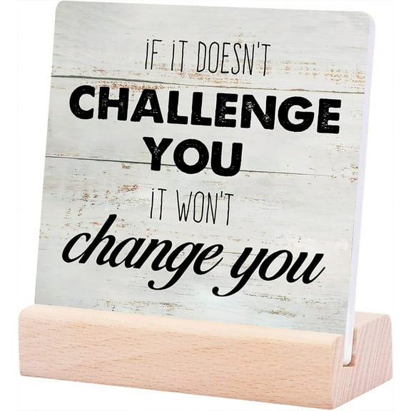 Ceramic Sign 4x4Inch Rustic Uplifting Fitness Ceramic Plaque Desk Sign Motivational Workout Plaque Sign with Wood Stand Farmhouse Home Home Gym Desk Shelf Decor Gym Buddy Gift Gift For Women Men