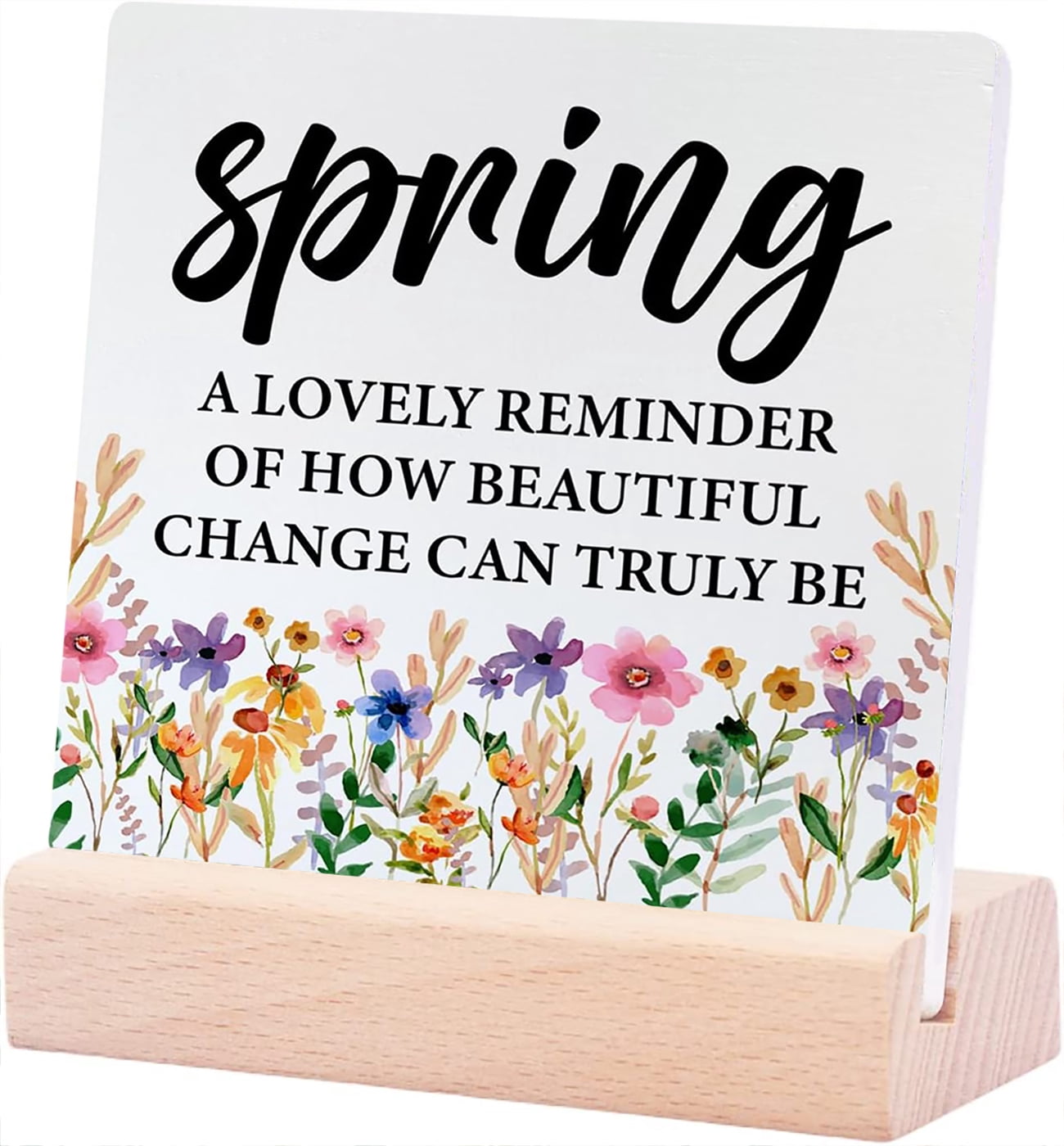 Ceramic Sign 4x4Inch Spring Decor Spring Plaque Sign with Wood Stand ...