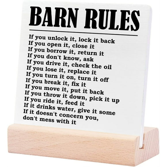 Ceramic Sign 4x4Inch Western Desk Decor Plaque Sign with Wood Stand Barn Rules Inspirational Western Decor For Home Bedroom Party Motivational Cowboy Desk Decor For Living Room Kitchen Table Cowboy