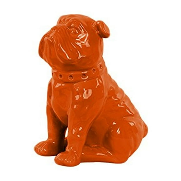 Ceramic Sitting British Bulldog Figurine with Collar Gloss Finish Orange
