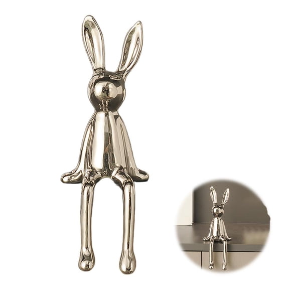 Ceramic Sitting Bunny Figurine for Shelf, Modern Rabbit Statue with Dangling Legs, Home Decor