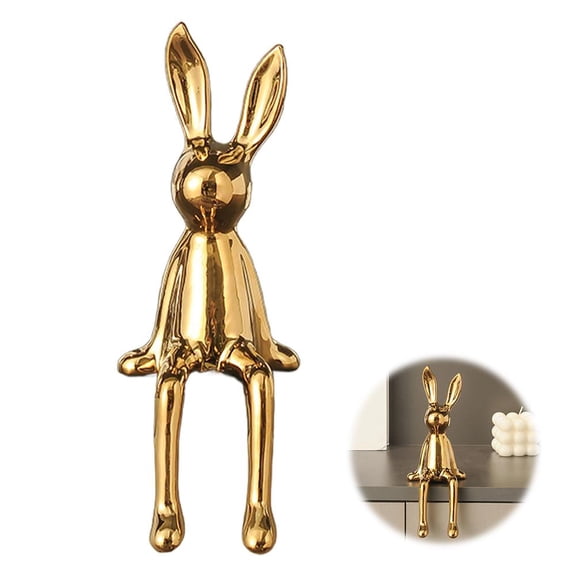 Ceramic Sitting Bunny Figurine for Shelf, Modern Rabbit Statue with Dangling Legs, Home Decor