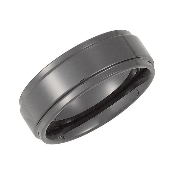 Ceramic Size 12 8mm Polished Black Comfort Fit Ridged Band Ring