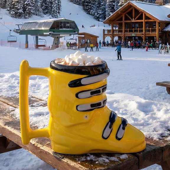 Ceramic Ski Boot, Yellow, Set of 1
