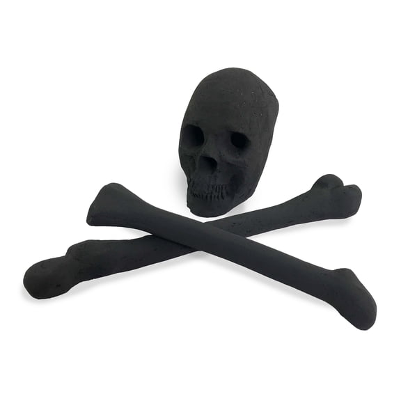 Ceramic Skull & Bones Bundle, 1 Skull & 2 Bones, Fireproof Decor Black