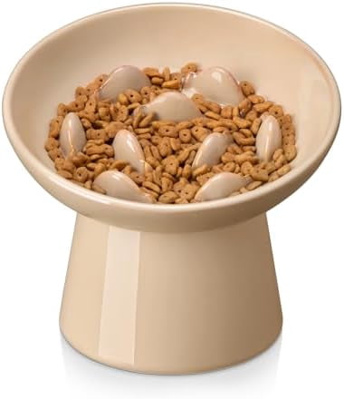 Ceramic Slow Feeder Cat Bowl, 6.25 Inch Elevated Cat Slow Feeder Bowl, Anti Vomiting for Dry and Wet Food, Brown