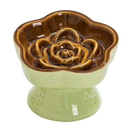 Ceramic Slow Feeder Cat Bowl | Flower Design Pet Food Dish for Cats & Small Dogs | Reduces Gulping & Overeating | Easy Clean