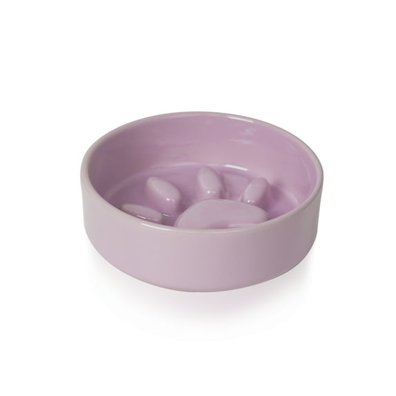 Ceramic Slow Feeder Dog Bowl for Medium Size, Cute Paw Slow Feeding Food Bowl for Medium Breeds, Ceramics Dog Dishes, Non Slip, Pet Brithday Gifts, Purple