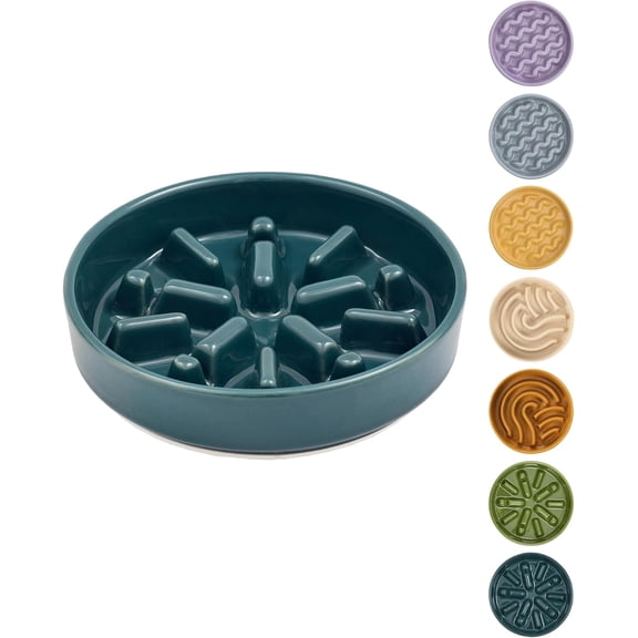 Ceramic Slow Feeder Dog Bowl with Non-Slip Silicone Base for Small and Medium Dogs