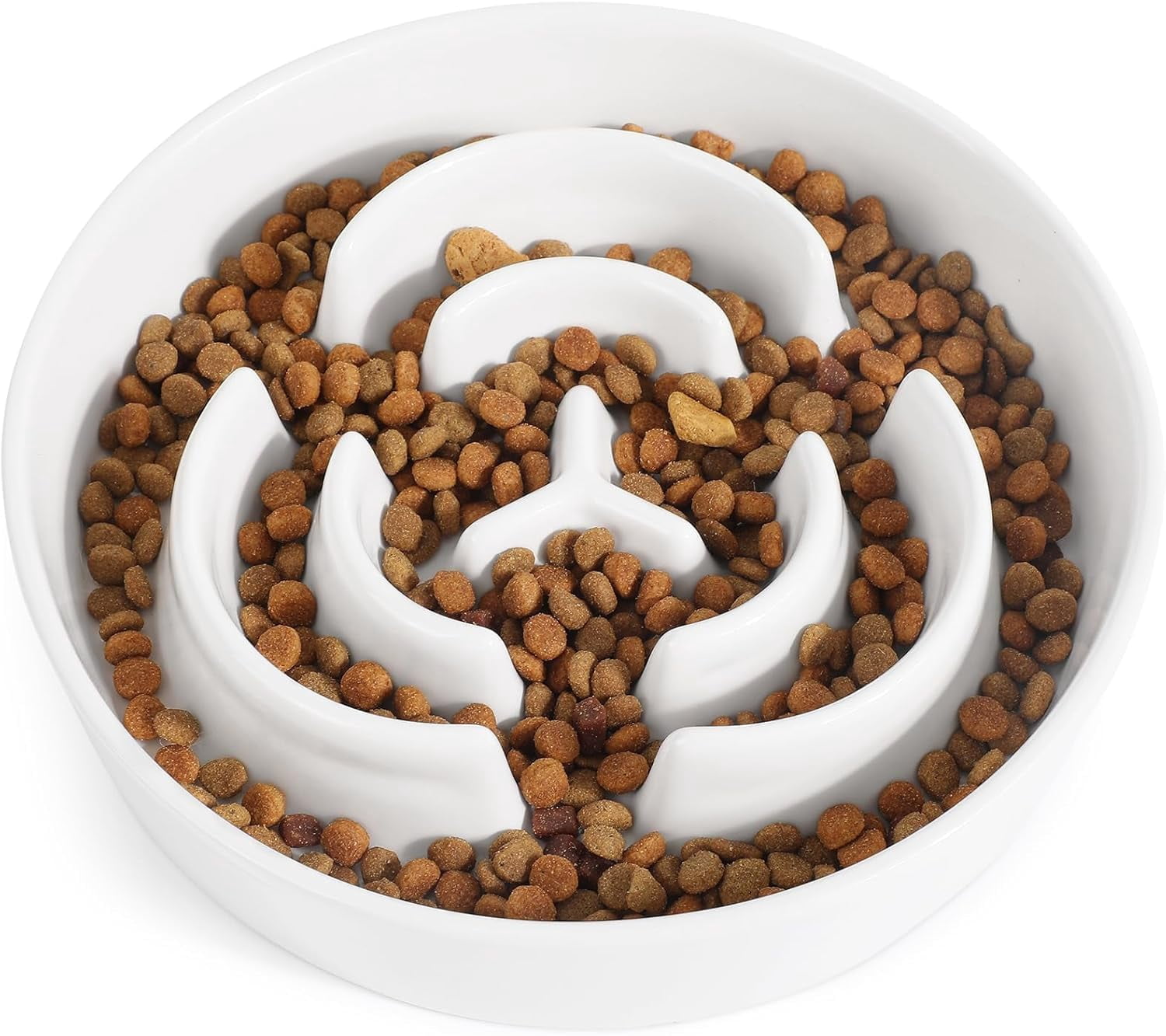 Ceramic Slow Feeder Dog Bowls,2.0 Cups Slow Feeder for Medium Breed,Puzzle Dog Food Bowl to Slow Down Eating, Anti-Gulping, Stop Bloat,Preventing Choking,8in,White