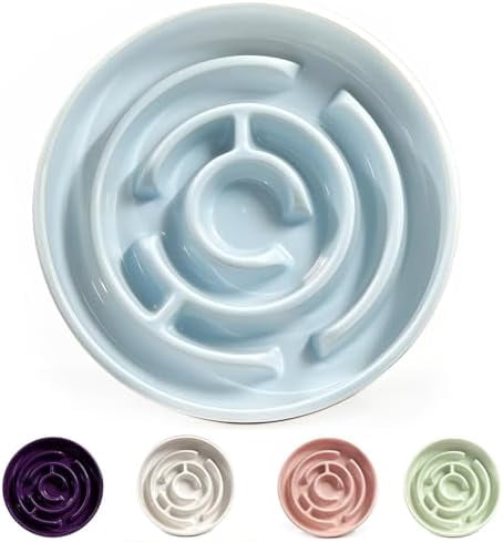 Ceramic Slow Feeder Dog Bowls with Anti-Slip, Slow Feeder & Non-Slip Design, Boredom and Anxiety Reducer, Suitable for All Breed Dogs and Cat (Ceramic-Blue)