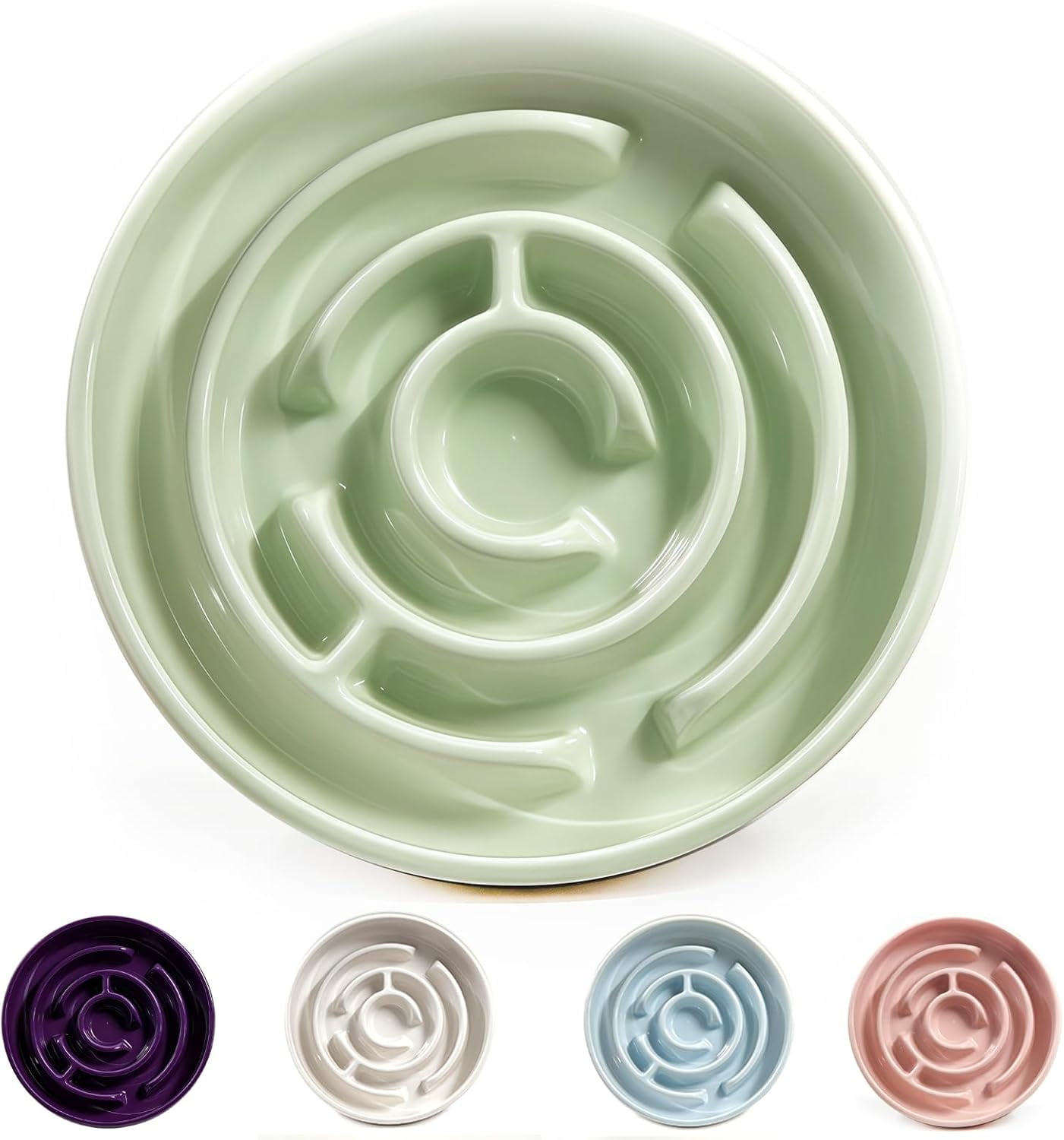 Ceramic Slow Feeder Dog Bowls with Anti-Slip, Slow Feeder & Non-Slip Design, Boredom and Anxiety Reducer, Suitable for All Breed Dogs and Cat (Ceramic-Green)
