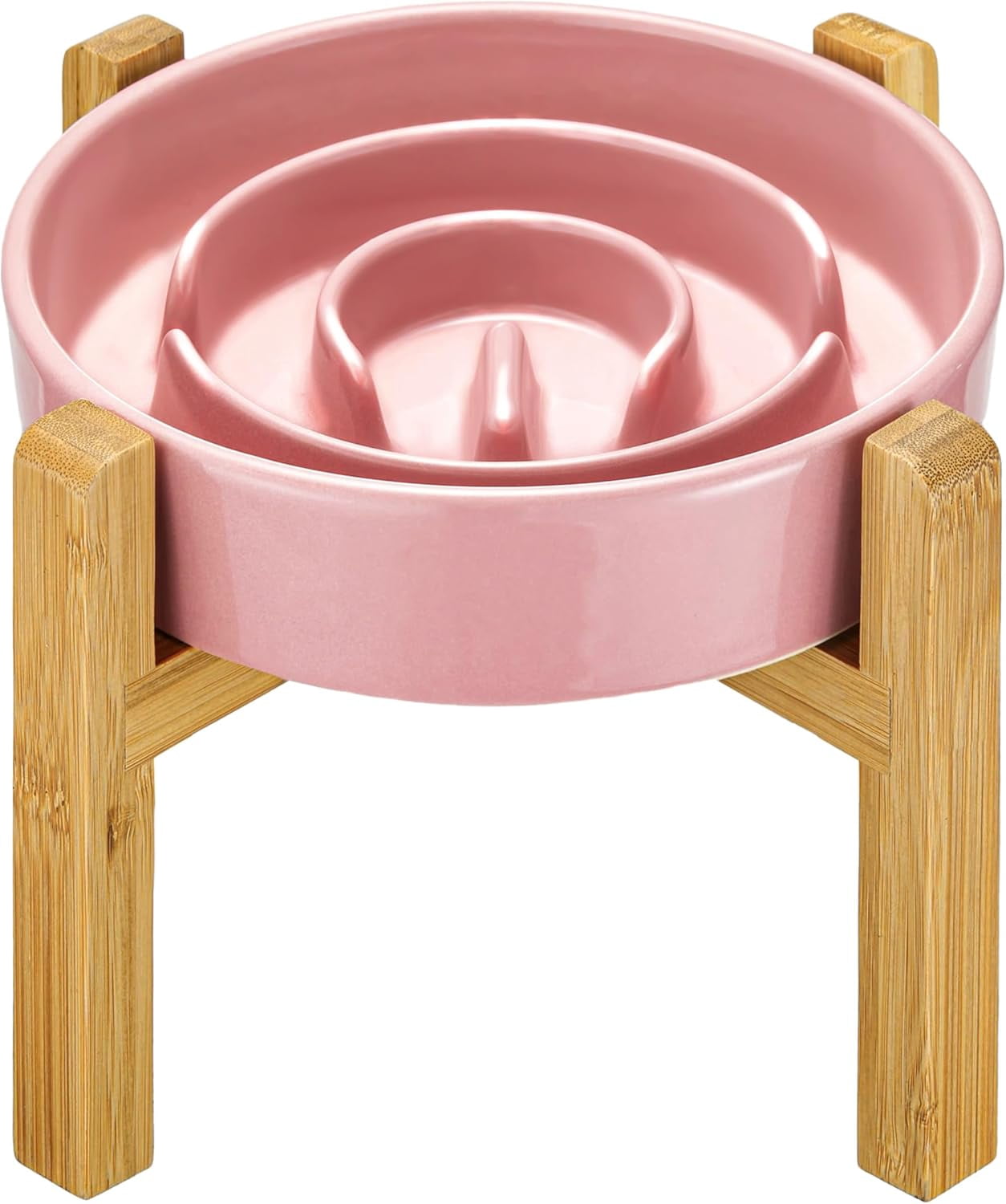 Ceramic Slow Feeder Dog Bowls Elevated, 2.0 Cups Slow Feeder for Medium Dogs, Puzzle Maze Bowl to Slow Down Eating, 30oz, 8in, Pink
