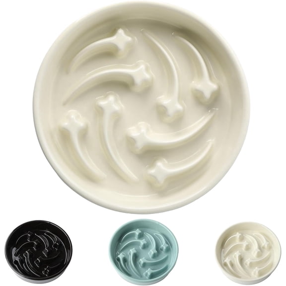 Ceramic Slow Feeder Dog Bowls Large Breed, 2 Cups Slow Eating Dog Bowl, Anti-Gulping Pet Food Bowl Reduce Choking, Heavy Puzzle Maze Design Pet Dishes for Fast Eaters, 8.3 inch - Beige