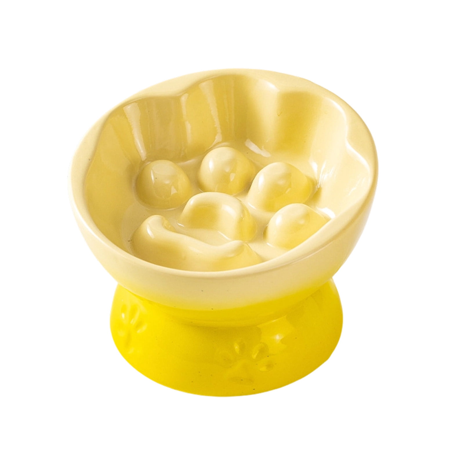 Ceramic Slow Feeder Pet Bowl, Raised Feeder, Anti Vomiting Cat Slow Feeding, Anti-Skid and Anti-Tipping, for Cats and Dogs Outdoor Camping Yellow