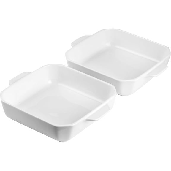 Ceramic Small Baking Dishes, Square Baking Pans with Handles, Brownie Pans for Cooking, Casserole Dishes, Lasagna Cake Pans, Bakeware Set for Kitchen, 7 x 7 inches, Set of 2, White