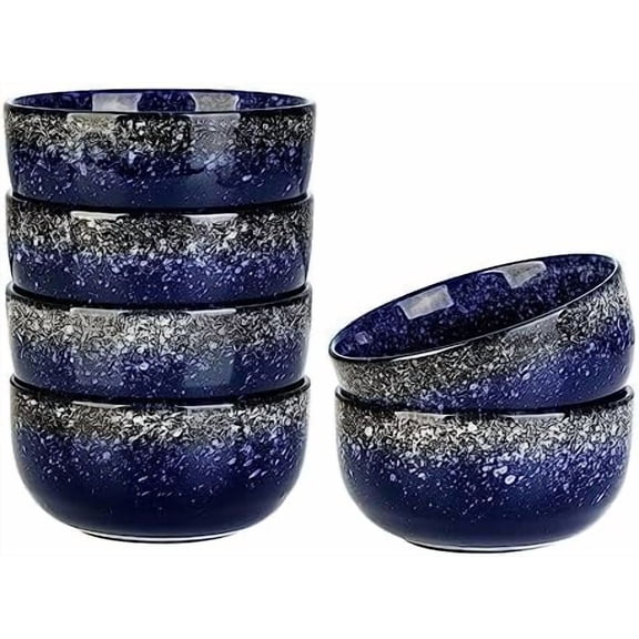 Ceramic Small Bowls for Kitchen, Set of 6, 9 oz Ice Cream Bowls, Small Bowl Set for Dipping, Breakfast, Oatmeal, Microwave and Dishwasher Safe (Navy Blue)