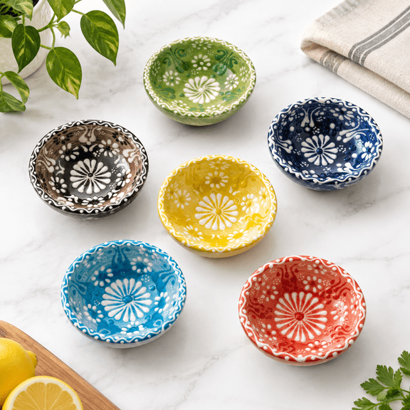 Ceramic Small Dipping Set Of 6 3.5 Oz Soy Sauce Dish Handmade Charcuterie Colorful Pinch Dishwasher &wave Safe 3.2'' Mini (medley