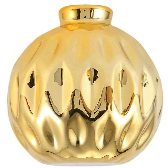 Ceramic Small Vase Small Flower Embossed Fish Lip Pattern Crafts Home Decorations (Gold)