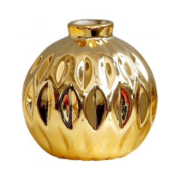 Ceramic Small Vase Small Flower Embossed Fish Lip Pattern Crafts Home Decorations (Gold)