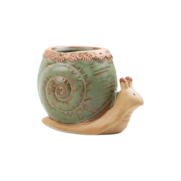 Ceramic Snail Flowerpot for Desktop - Mini Plant Pot with Drainage Hole, Dual - Function Desktop Decor and Plant Holder,Green