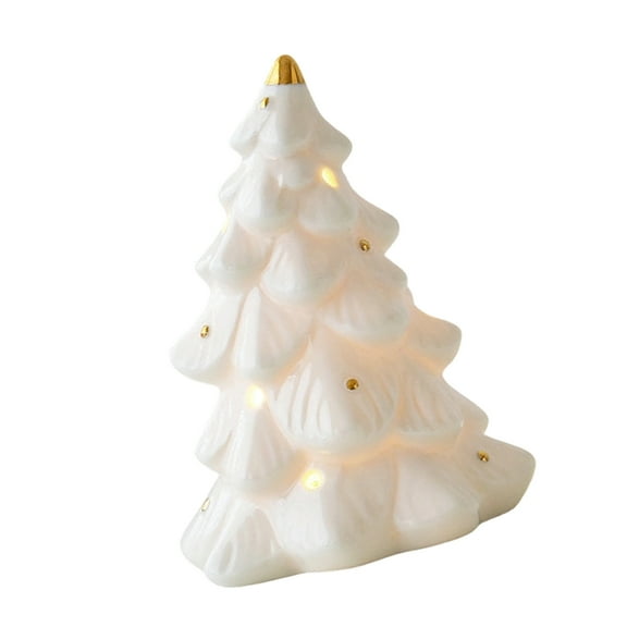 Ceramic Snowman Car Christmas Tree Figurine LED Lighted Cutout Ornament for Table Shelf Decors Compacts Holiday Gift