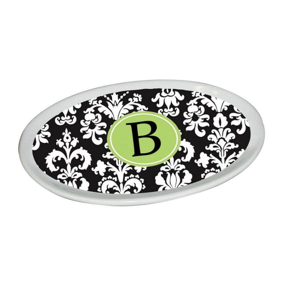 Ceramic Soap Dish, Damask Monogram B