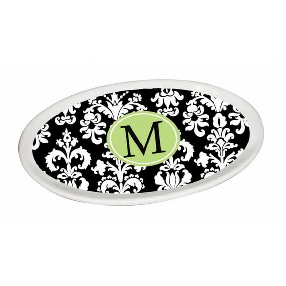 Ceramic Soap Dish, Damask Monogram M