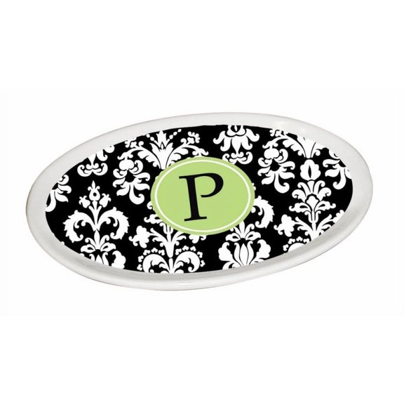 Ceramic Soap Dish, Damask Monogram P