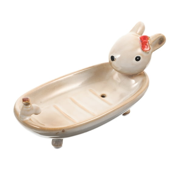 ifundom Beige Ceramic Soap Dish Shape Decorative Tray for Bathroom Storage Organizer
