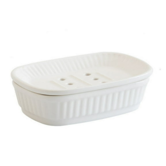 Ceramic Soap Dish, Kvago Self-draining Soap Holder, Double Layer Bar Soap Holder, Detachable Soap Dish Tray Draining Soap Dishes for Bathroom Shower Kitchen (5.31 x 3.66 x 1.49 in, White)