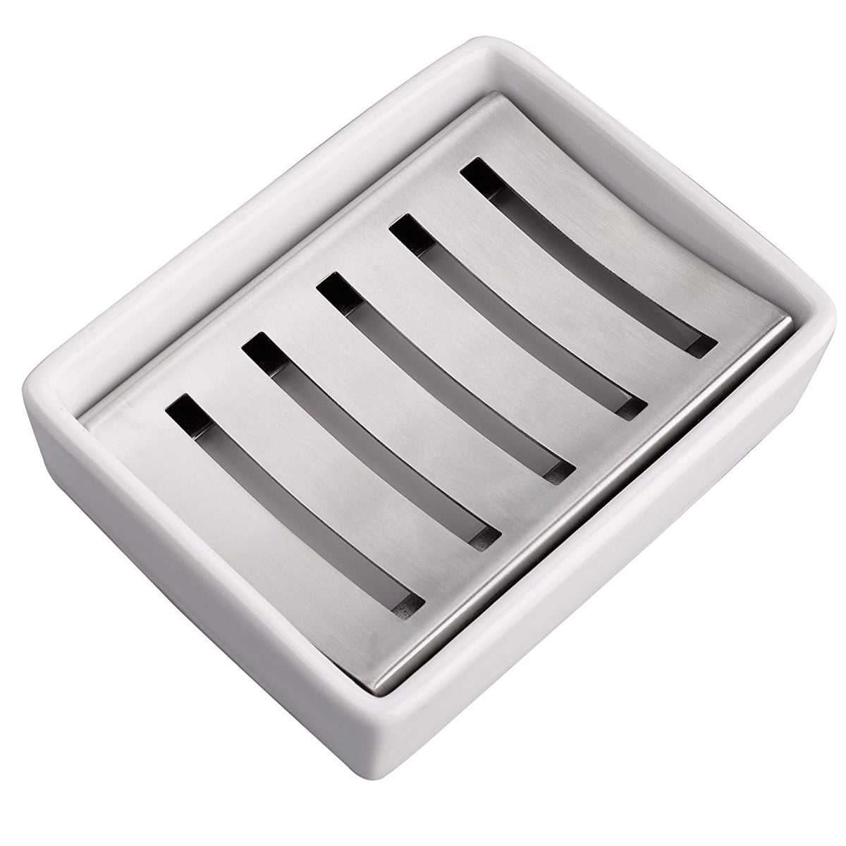Ceramic Soap Dish Stainless Steel Soap Holder for Bathroom and Shower Double Layer Draining Soap Box by Lofekea