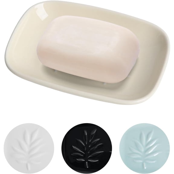 Ceramic Soap Dish for Bathroom and Kitchen, Non-Slip Bar Soap Holder with Fast Drain Design, Soap Saver Tray for Sink,Yellow