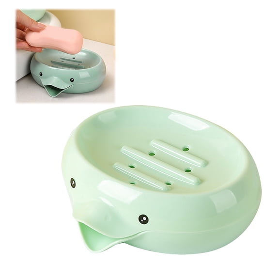 Ceramic Soap Dish with Drain Hole,Cute Shower Soap Rack,Decorative Bathroom and Kitchen Shelving,Green Color