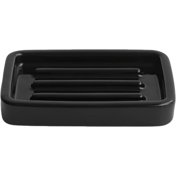Ceramic Soap Dish with Raised Ridges, Rectangle Soap Tray, Decorative Soap Holder for Bathroom Counter, Shower and Kitchen Sink, Black
